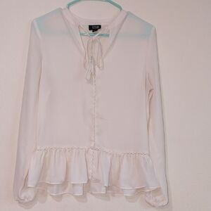 a.n.a Cream Long Sleeve Ruffle Top